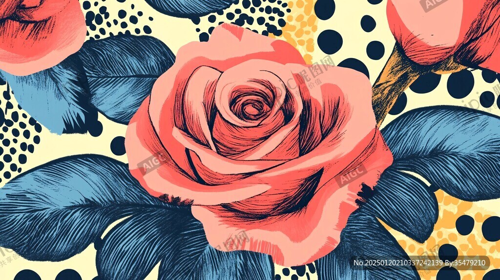 抽象色块玫瑰提花印花