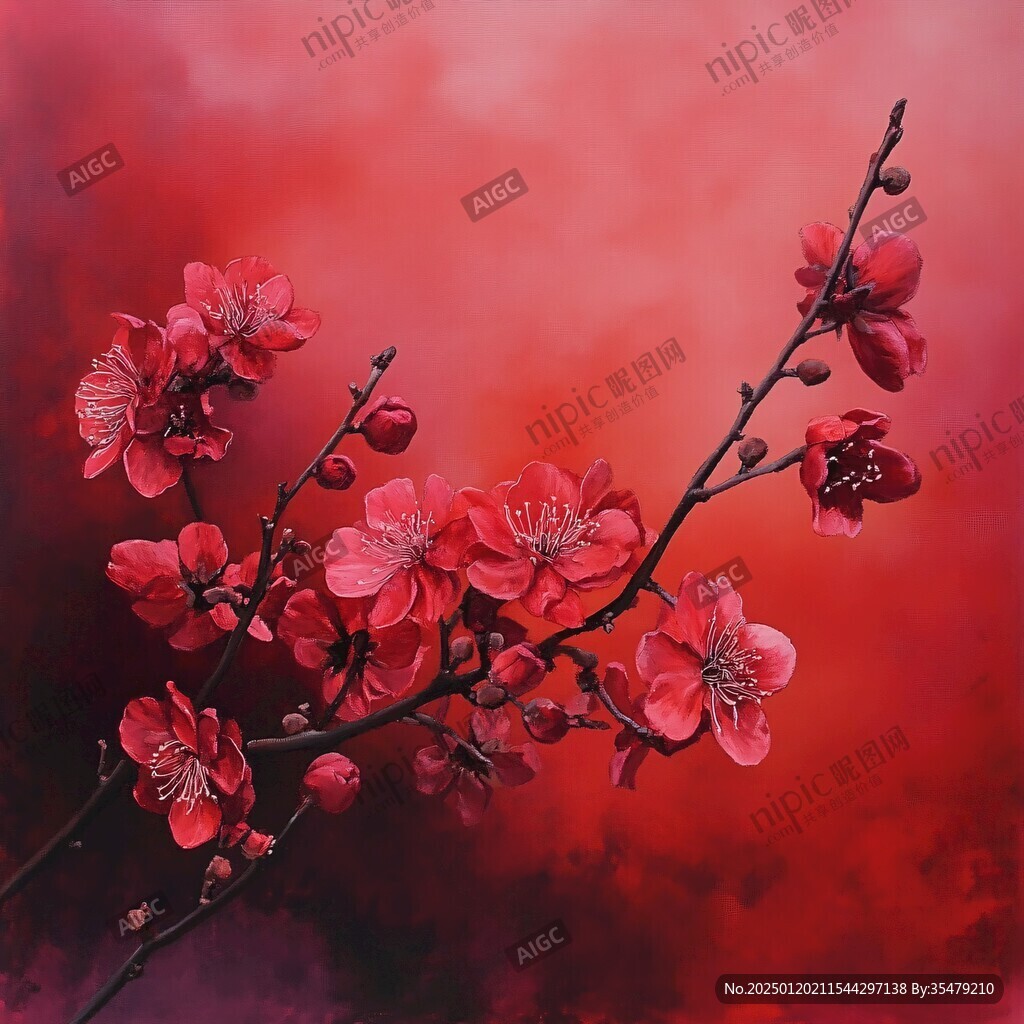红梅无框画