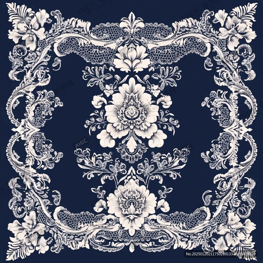 青花瓷花卉家纺花纹