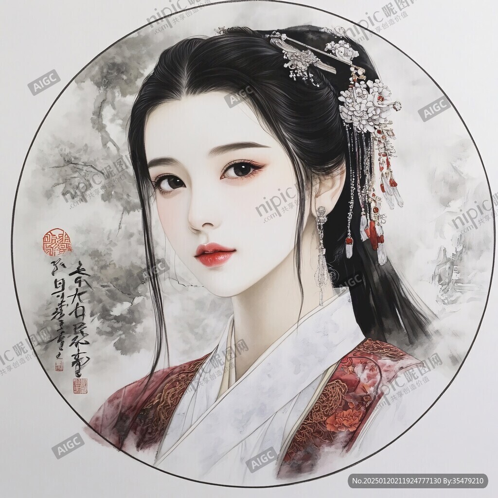 言情插画团扇画