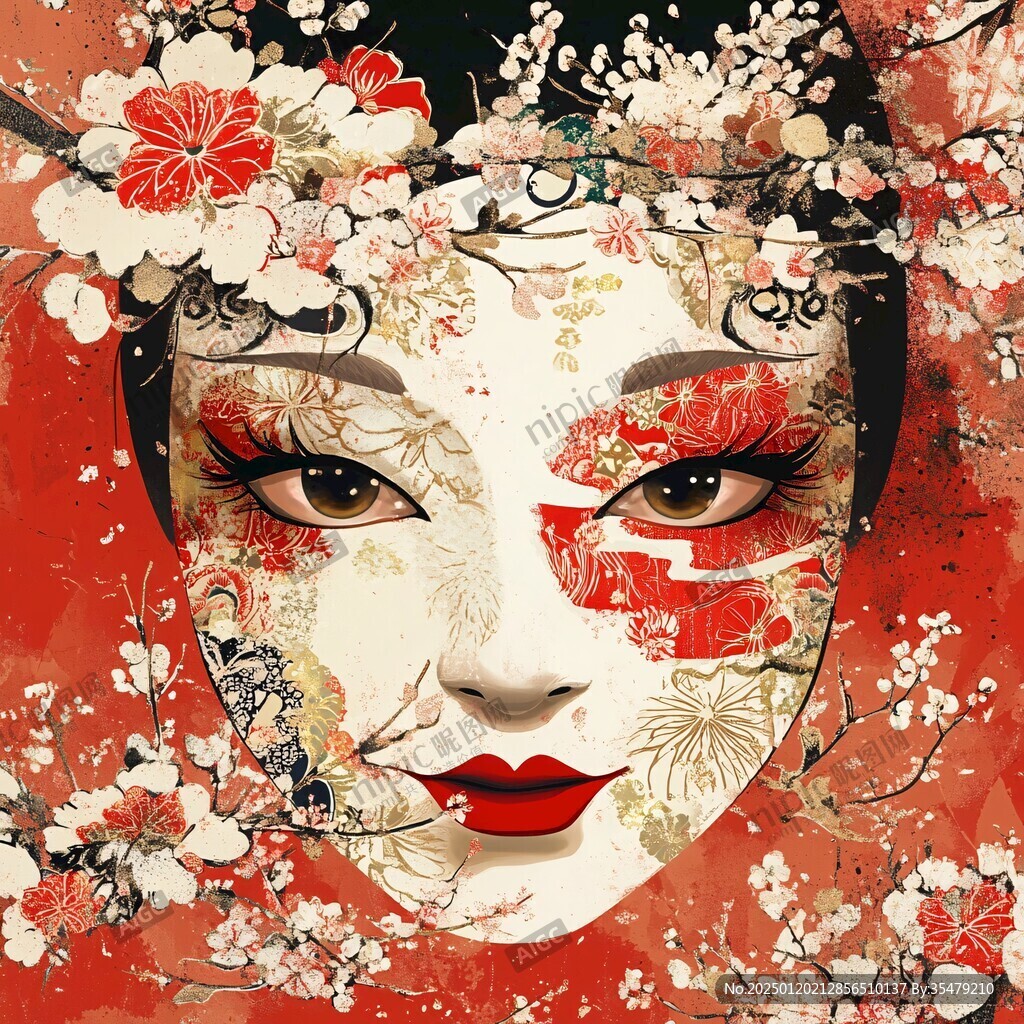 装饰画水彩花旦手绘