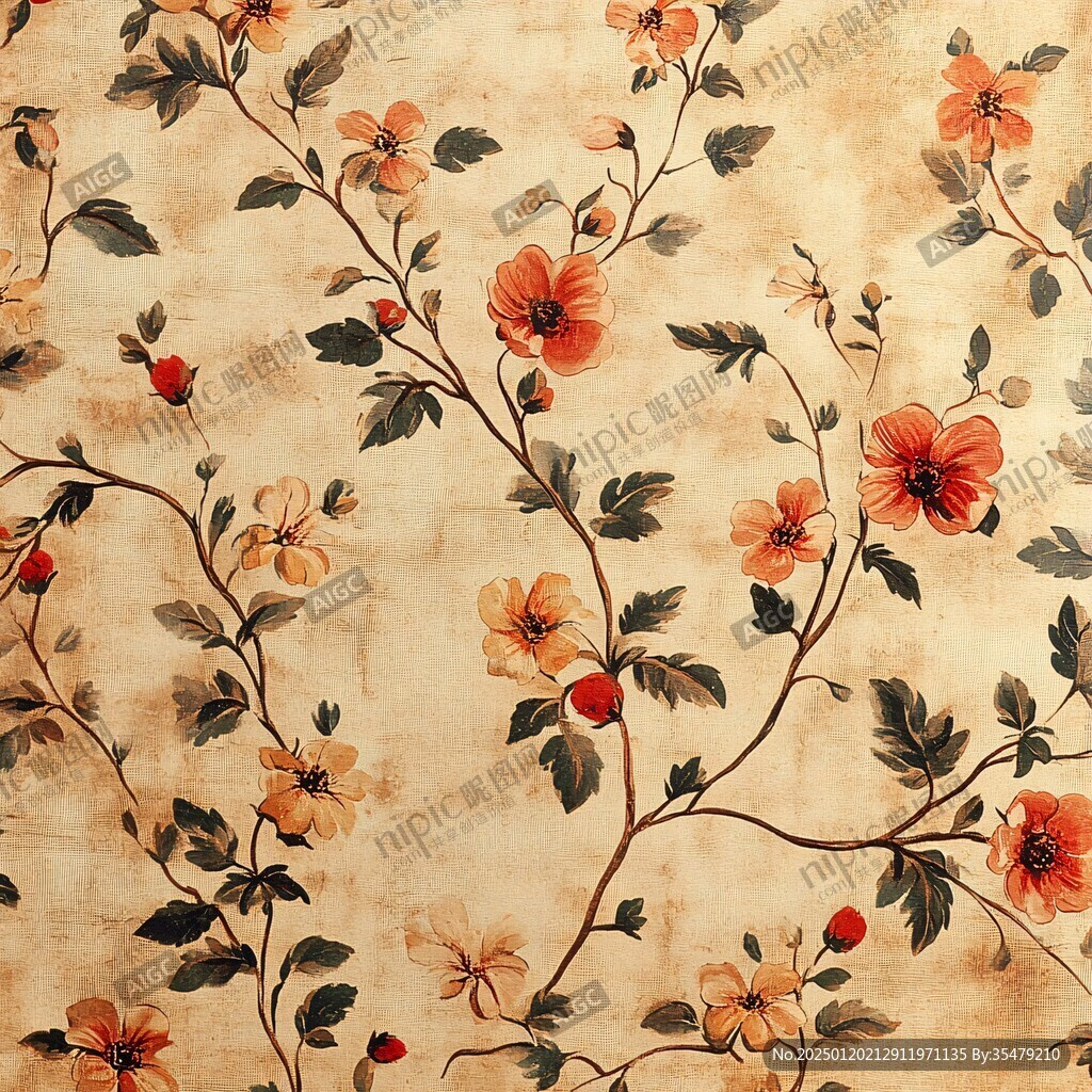 中式风格布料纹理花卉