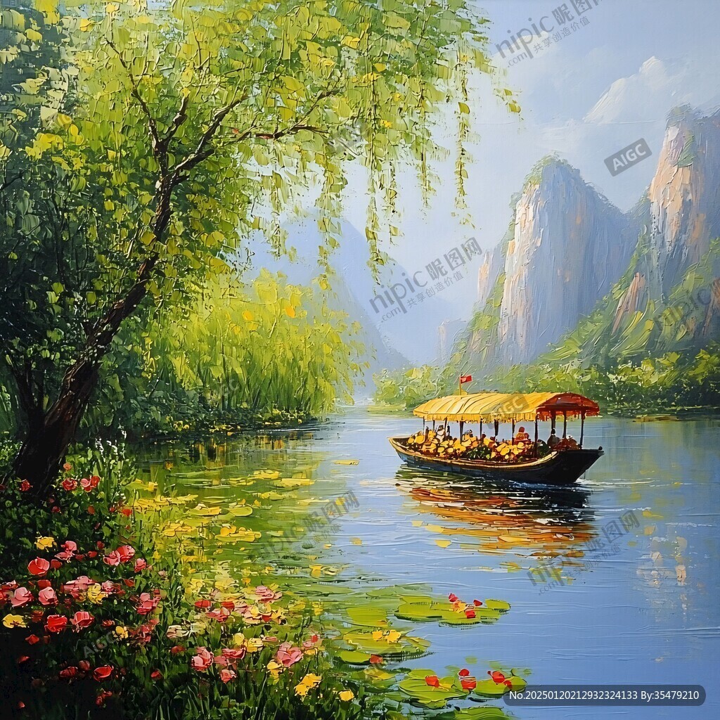 油画山水风景