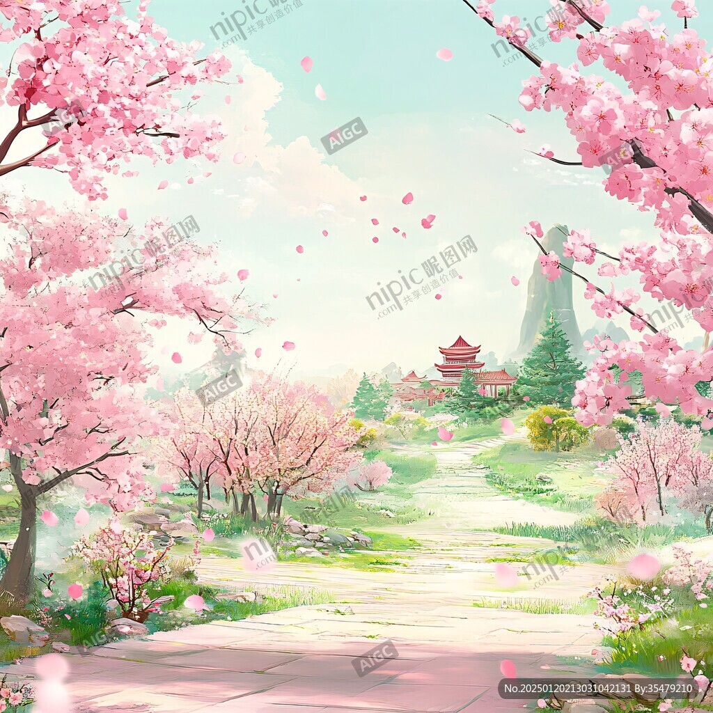 桃林仙境插画