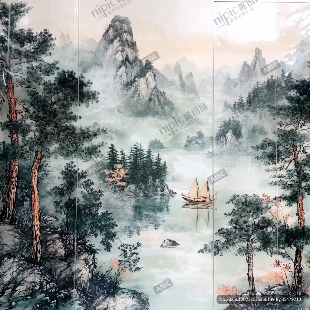山水瓷屏