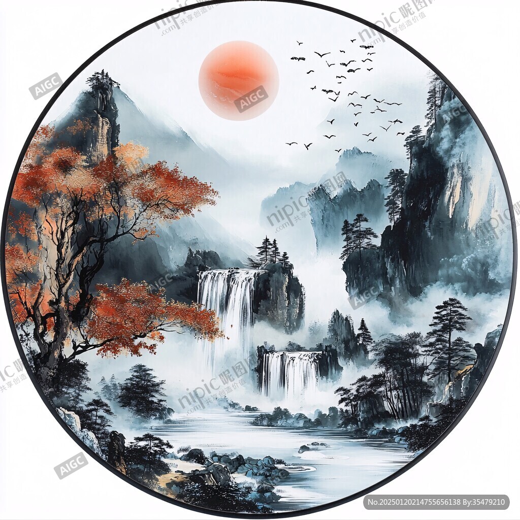 圆形挂画山水画