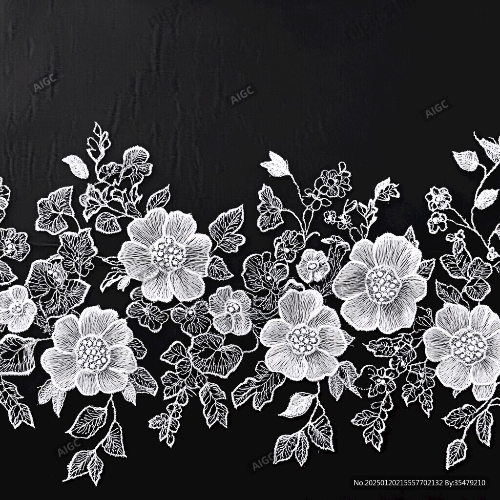 黑底白花印花布