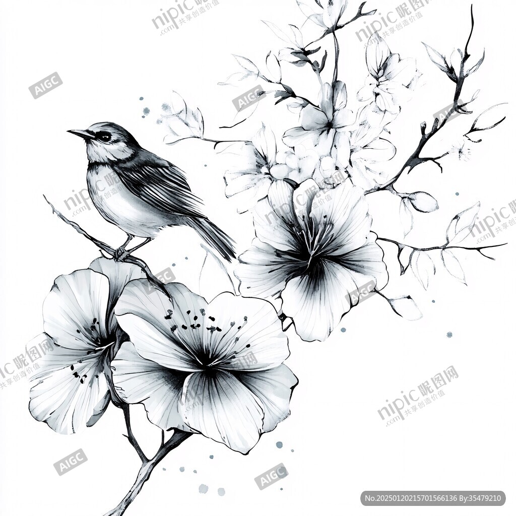 手绘花鸟插画