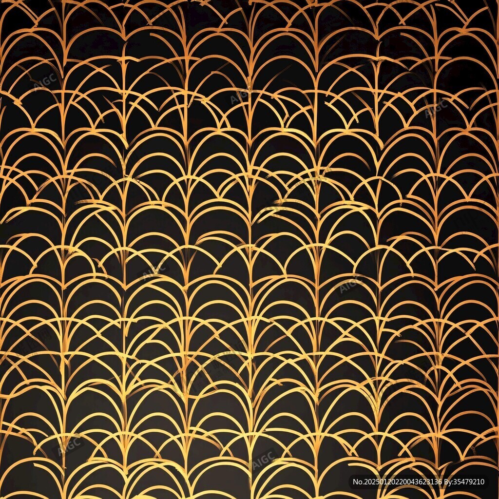 金色质感线条酒店壁画