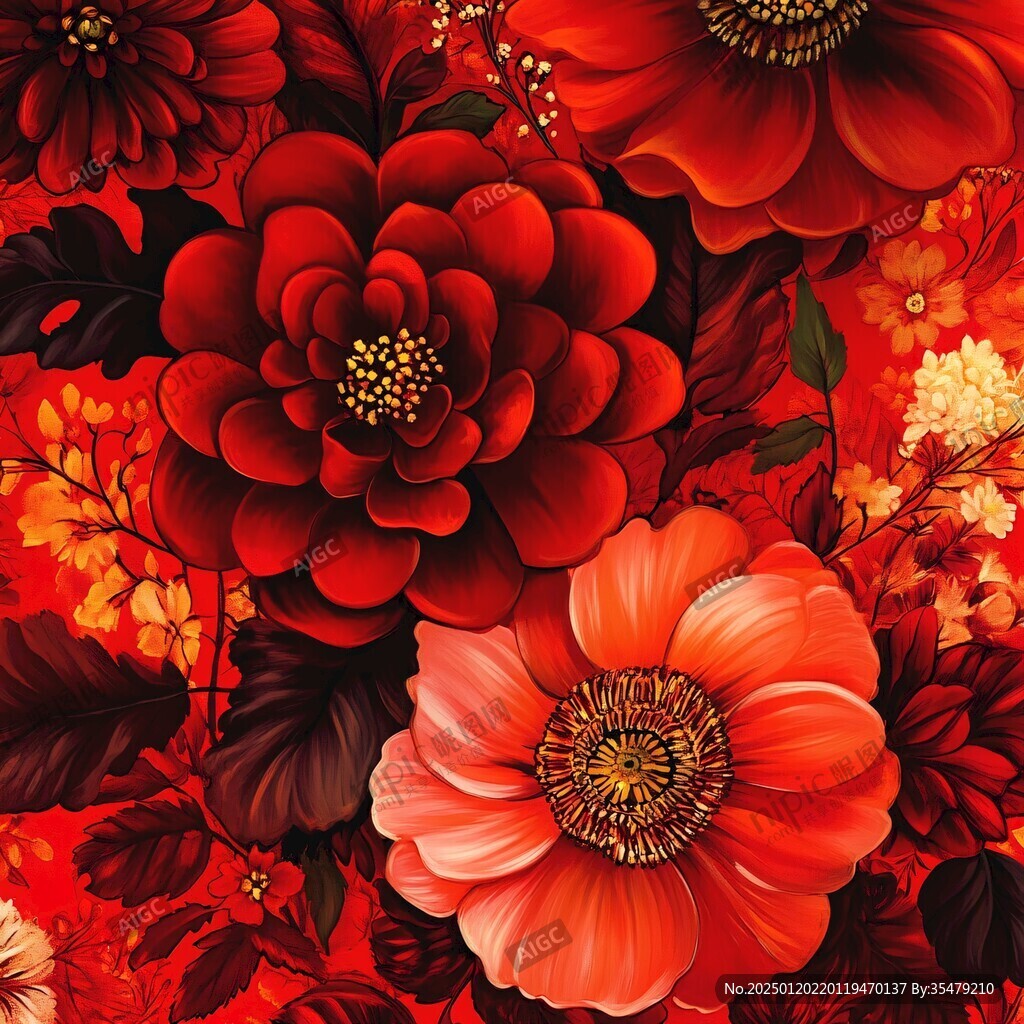 红色鲜花壁画