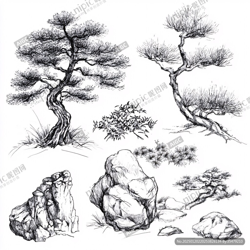 手绘石松