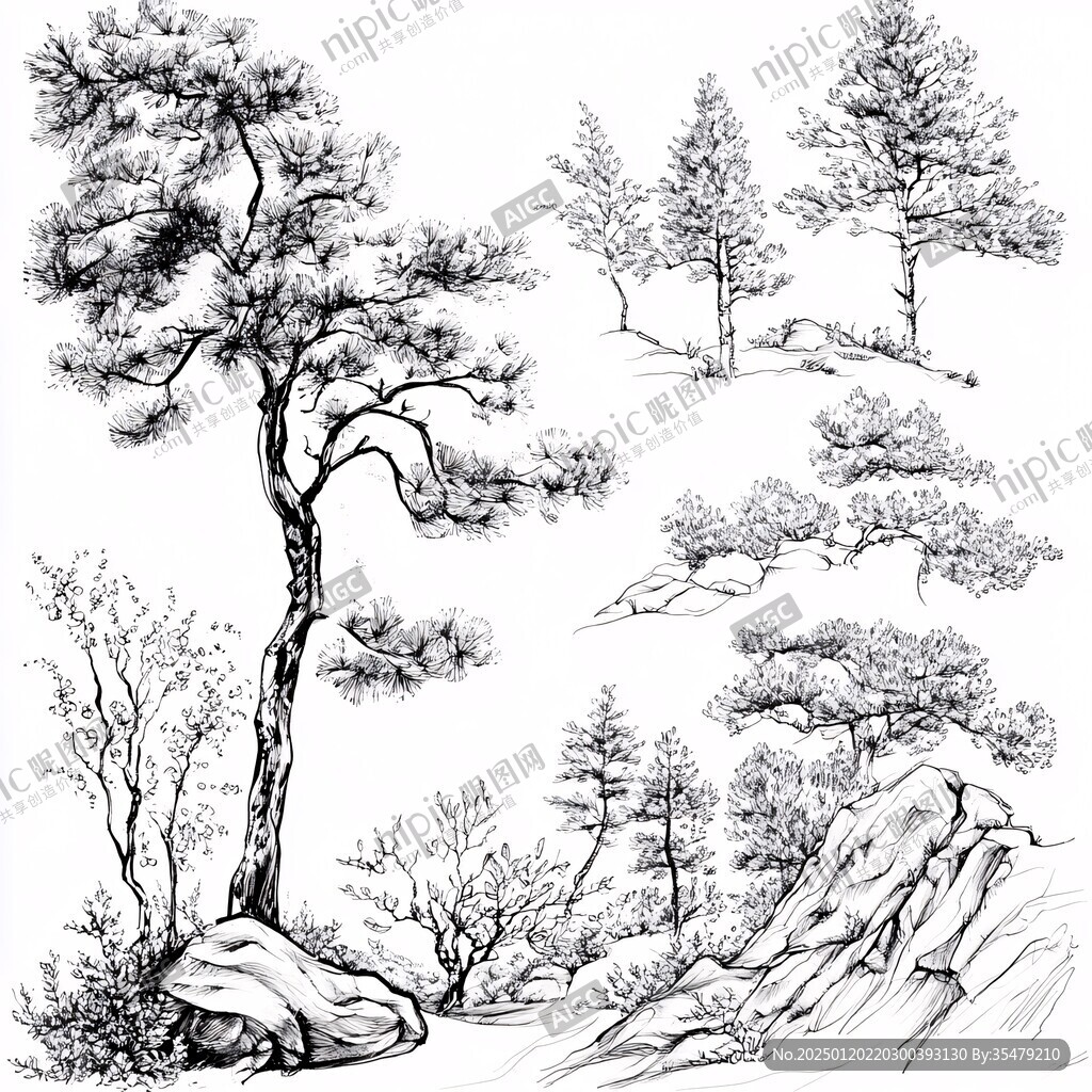 钢笔树木画