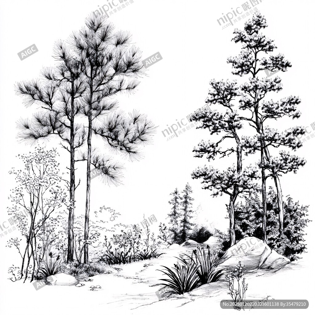 钢笔树木画
