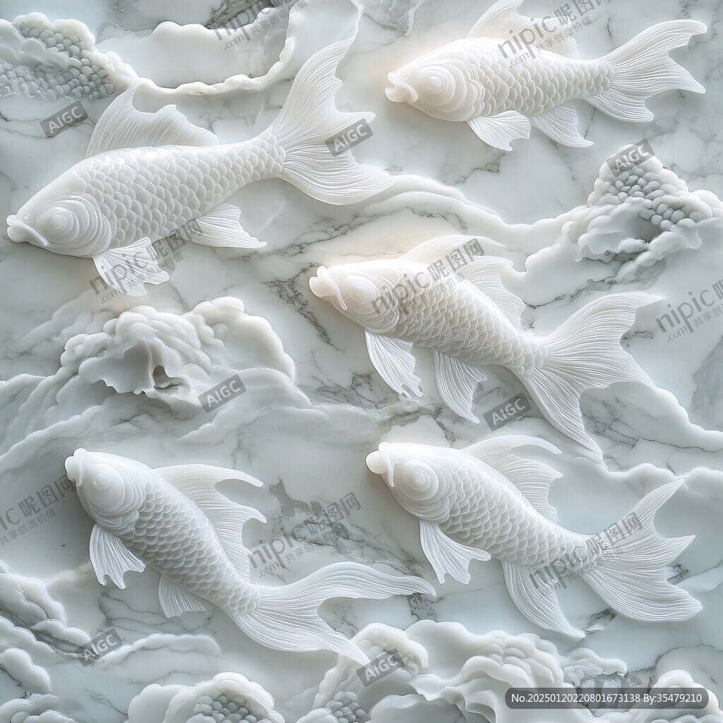 3d浮雕金鱼鲤鱼