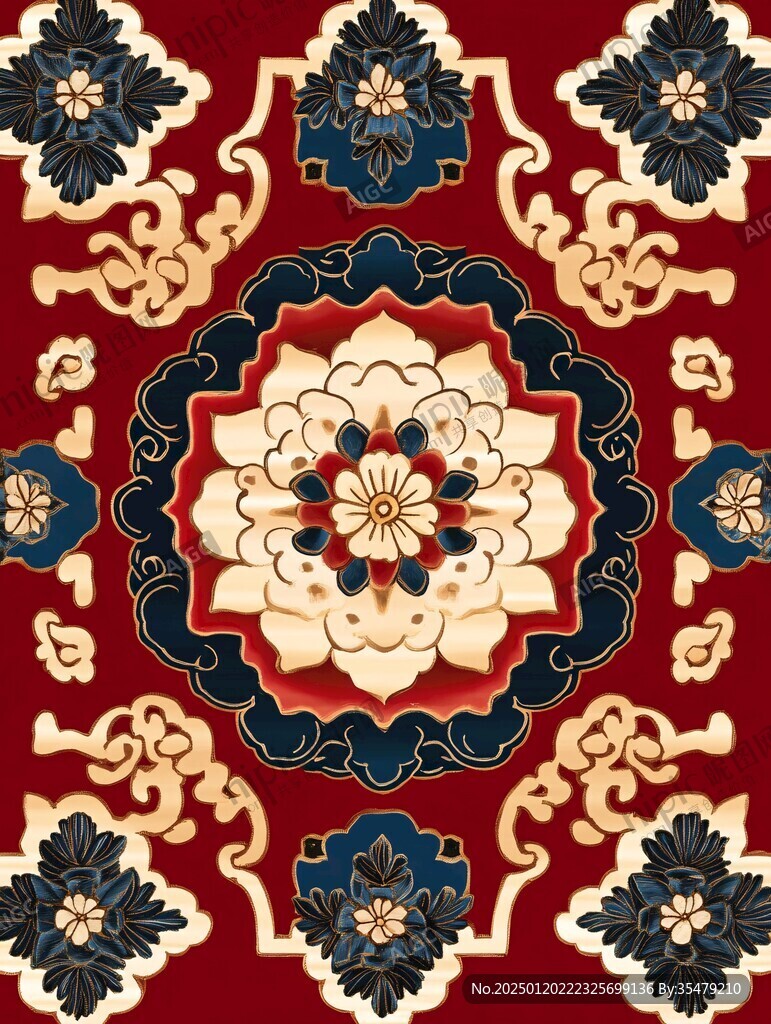 色块花古典图案组合