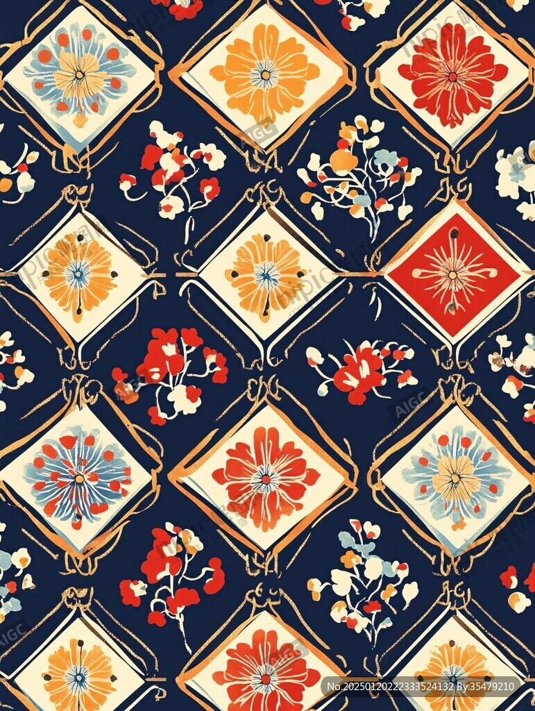 色块花古典图案组合