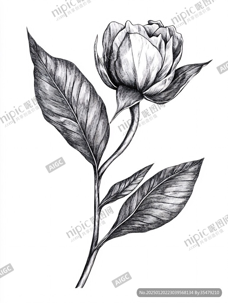 芍药线描