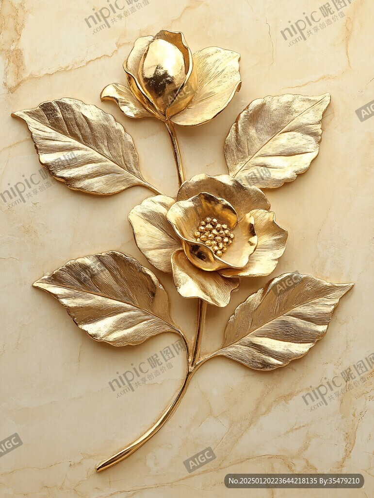3d浮雕金属牡丹花