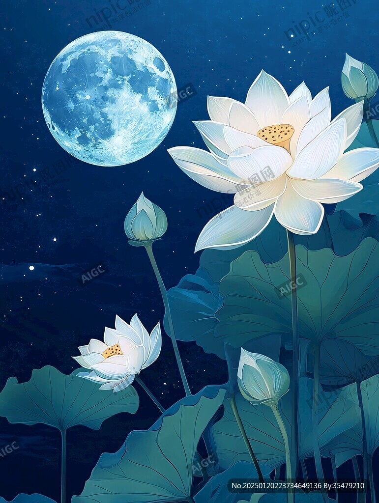 月光下的荷花