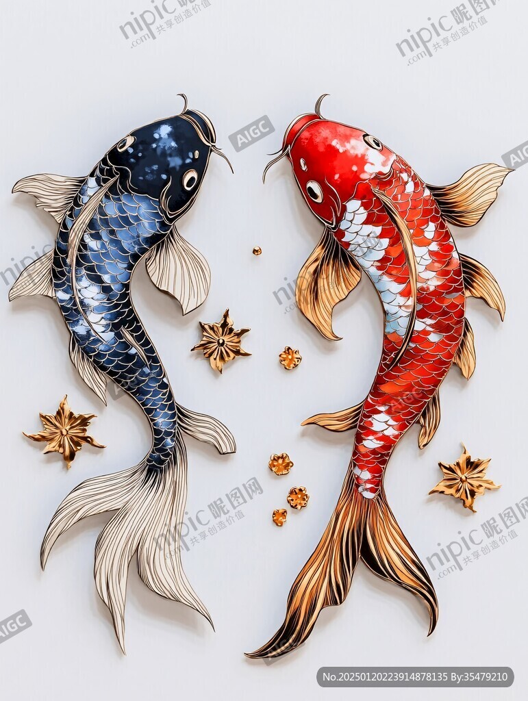3d浮雕金鱼鲤鱼
