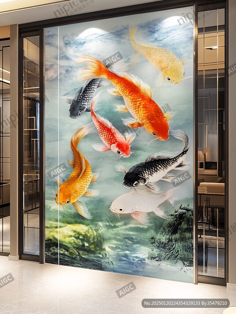 现代屏风鲤鱼图