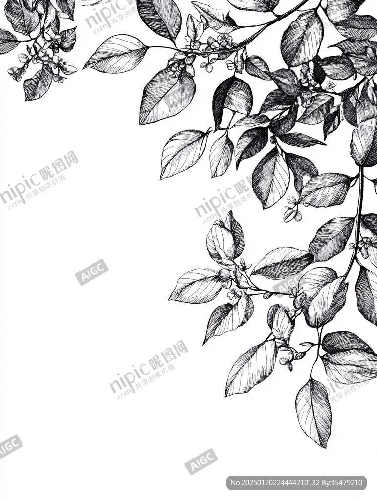 桂花插画线稿图