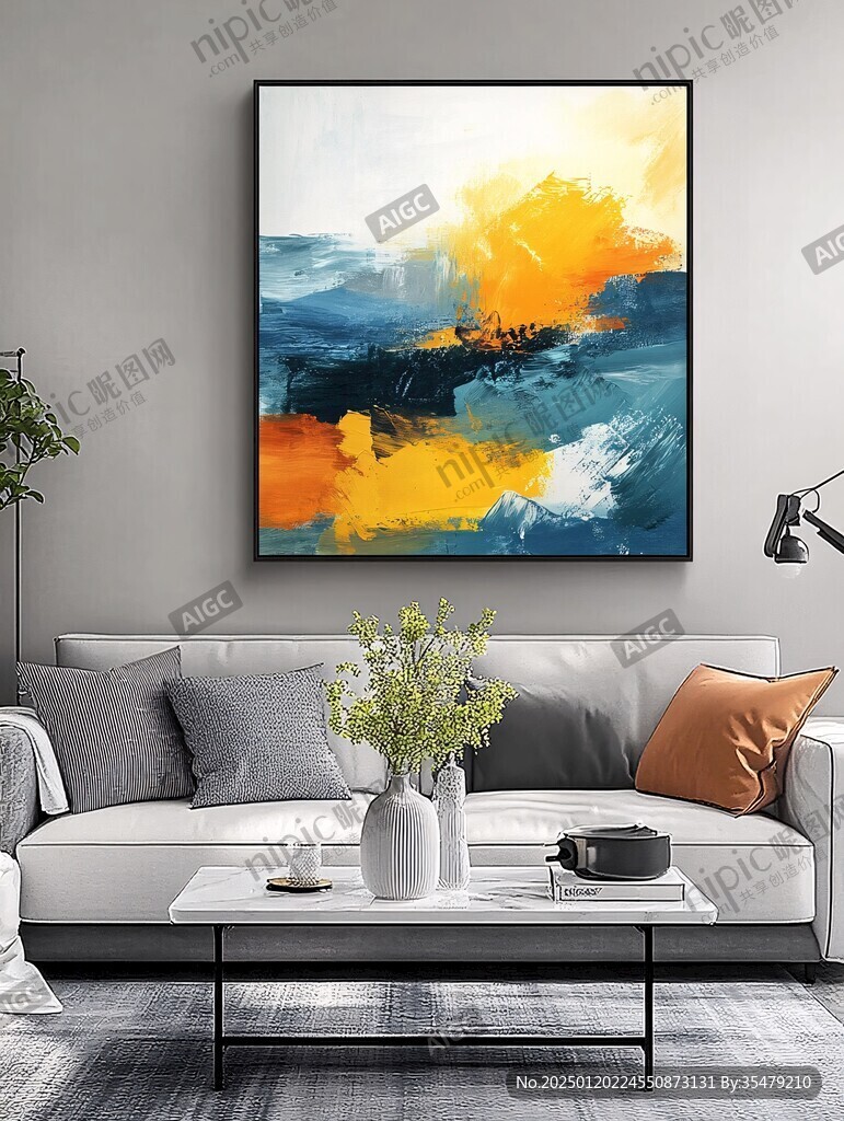 客厅挂画蓝色渐变