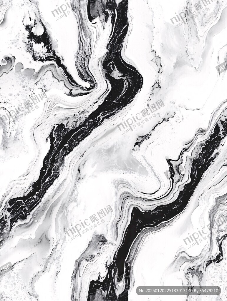 抽象黑白流彩水墨画