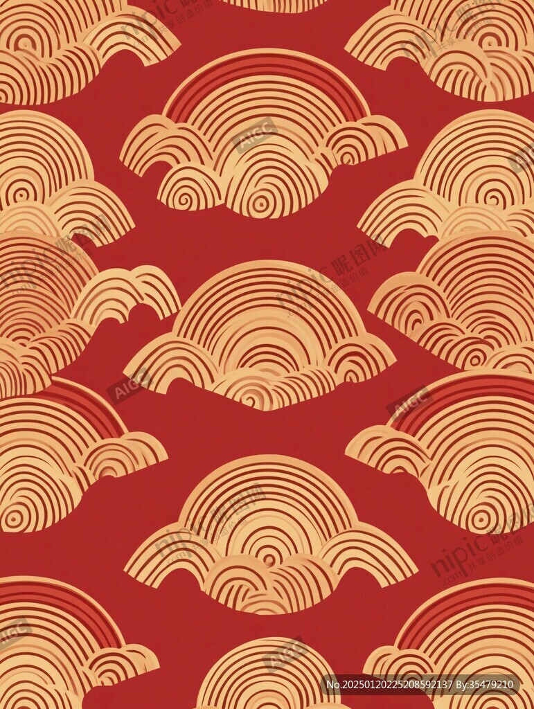 红底黄色云纹