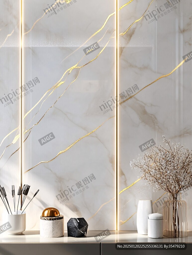 极简金箔石根线条对拼