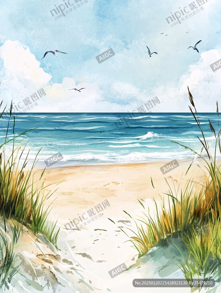 插画海边