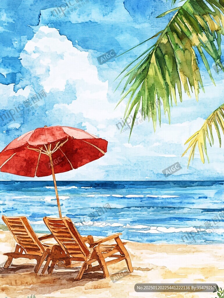 夏季唯美海滩插画