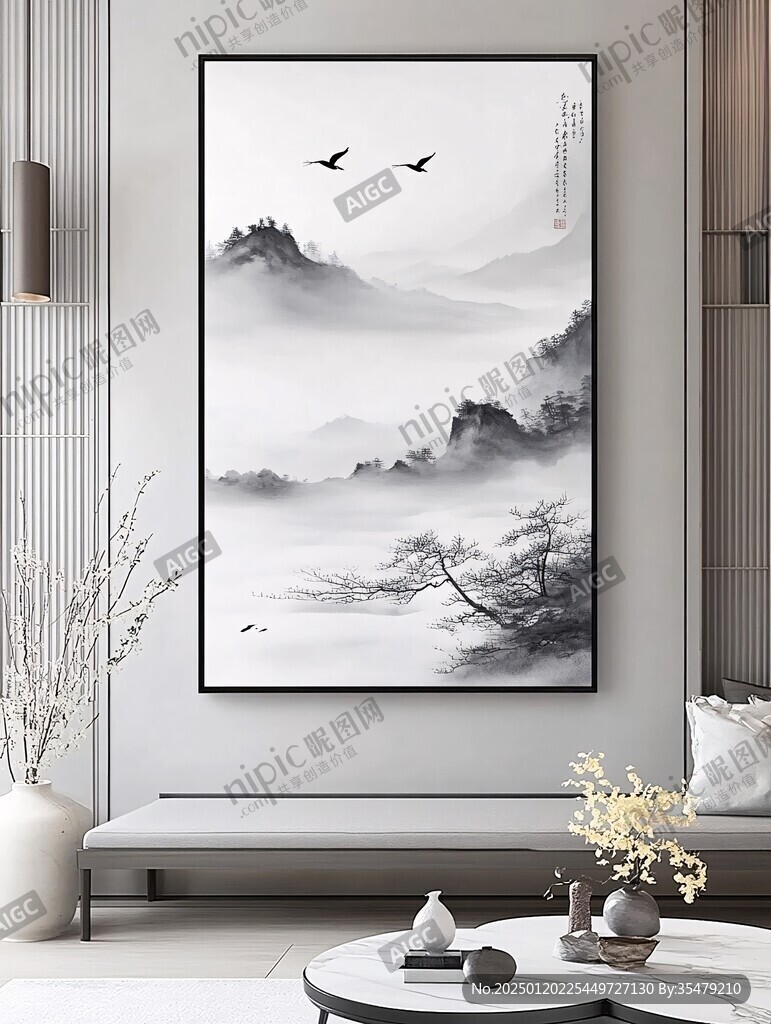 轻奢水墨壁画挂画