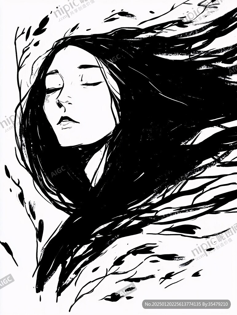 黑白人物插画