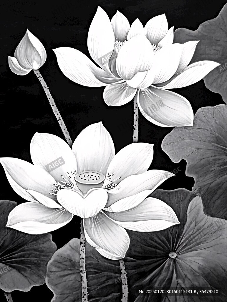 荷花灰度图