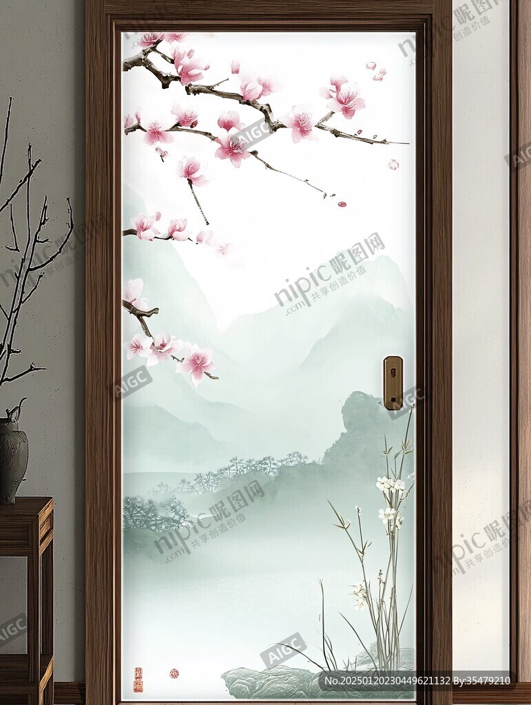 推拉门荷花