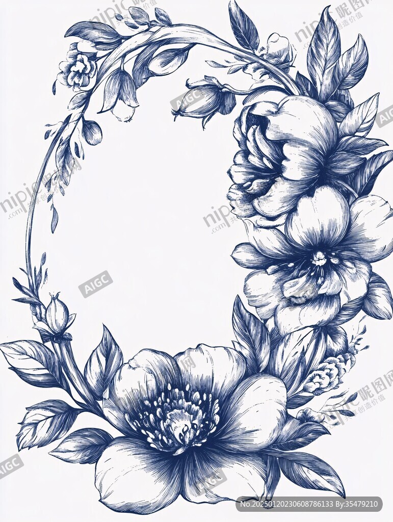 黑白手绘花