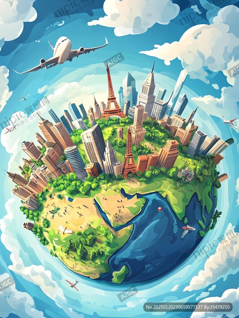 环游世界插画科技旅游
