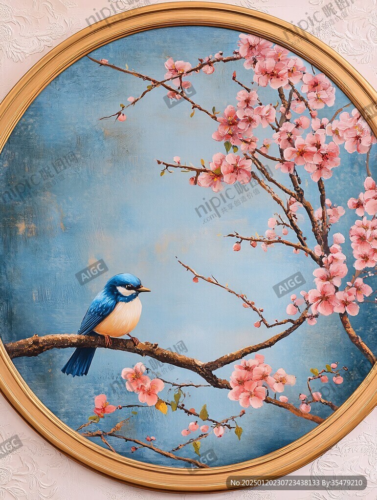 桃花花鸟壁画