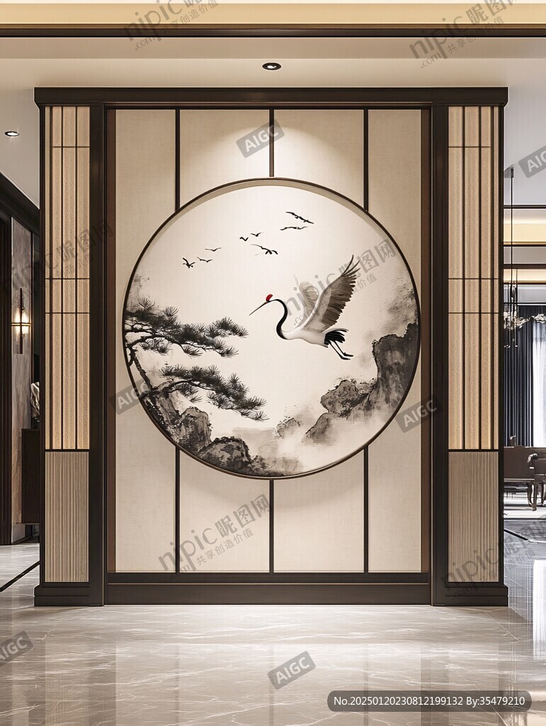 中式背景墙圆