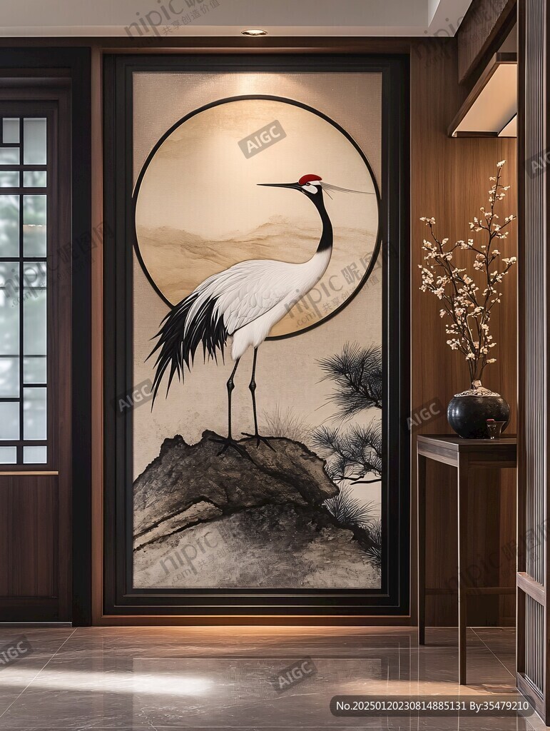 酒店客厅仙鹤挂画