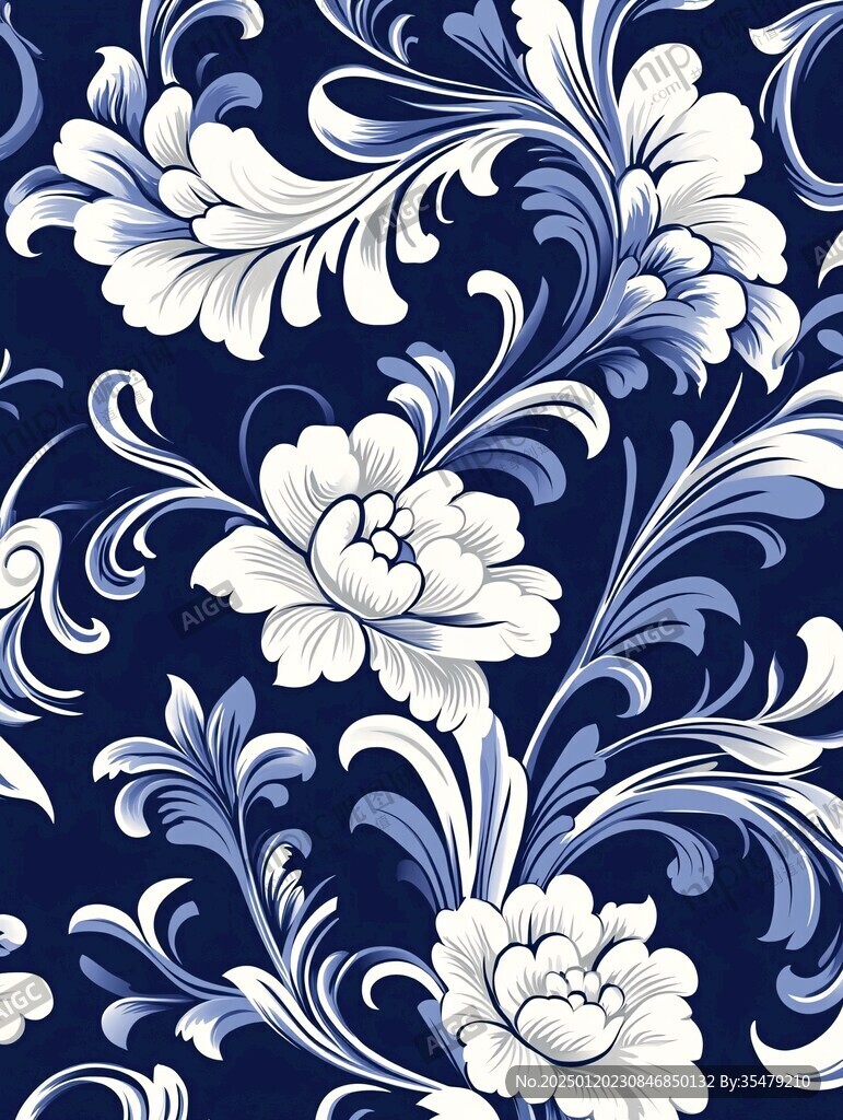 青花瓷花卉家纺花纹