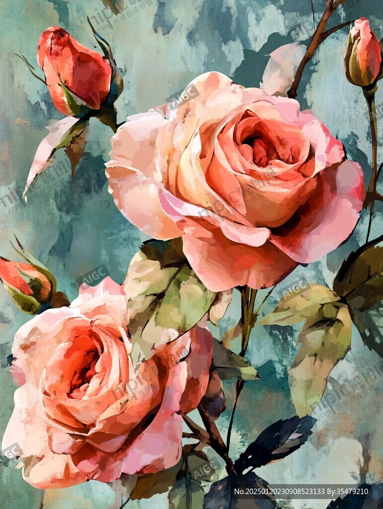 现代玫瑰花油画
