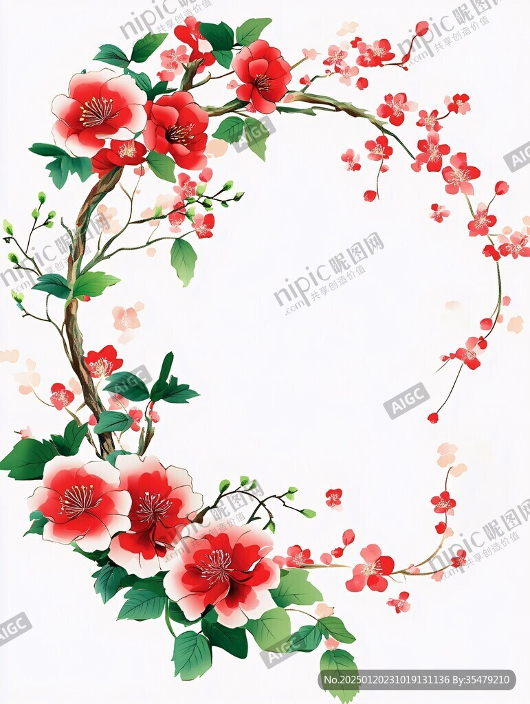 红色梅花边框纹理
