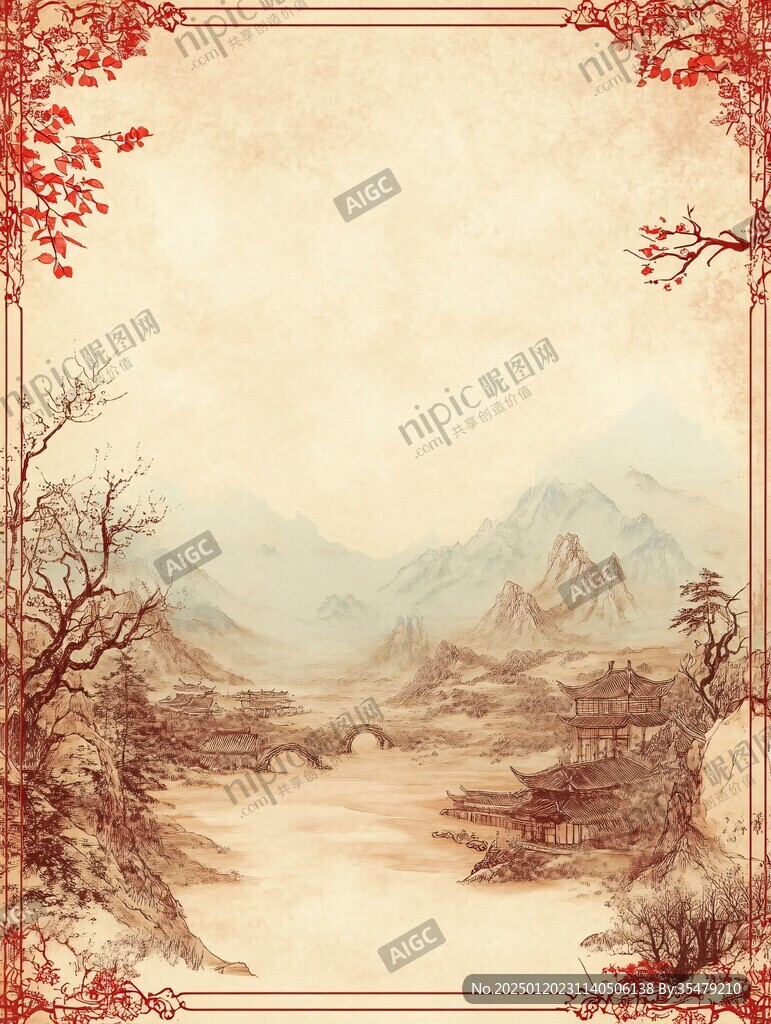 古色古香山水背景