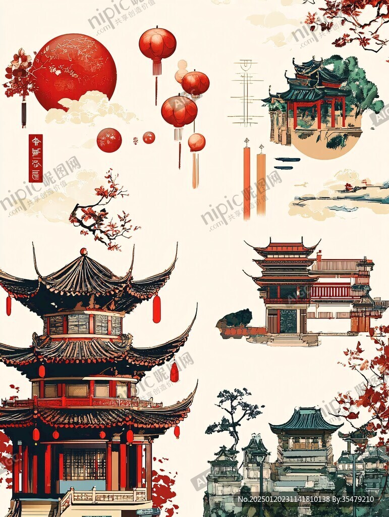 中式建筑插画