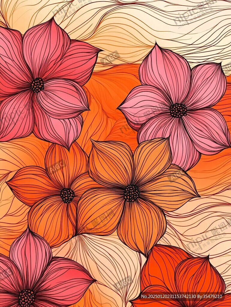 线条色块花卉