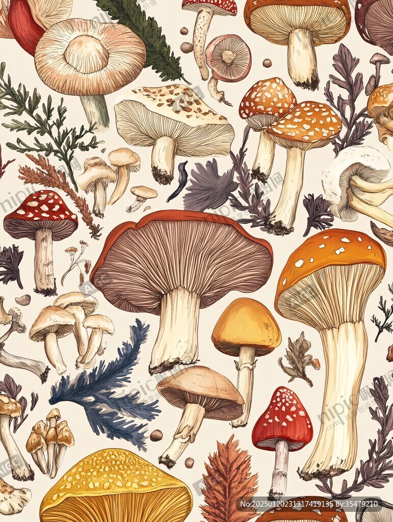 手绘菌菇插画