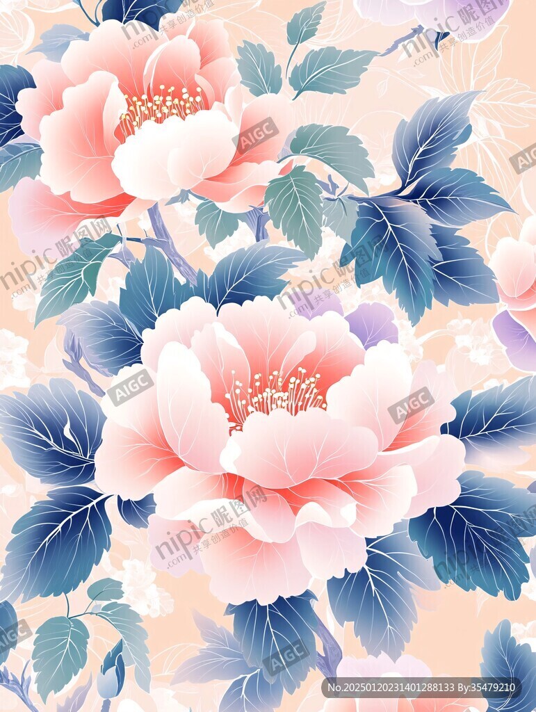 牡丹插画底纹