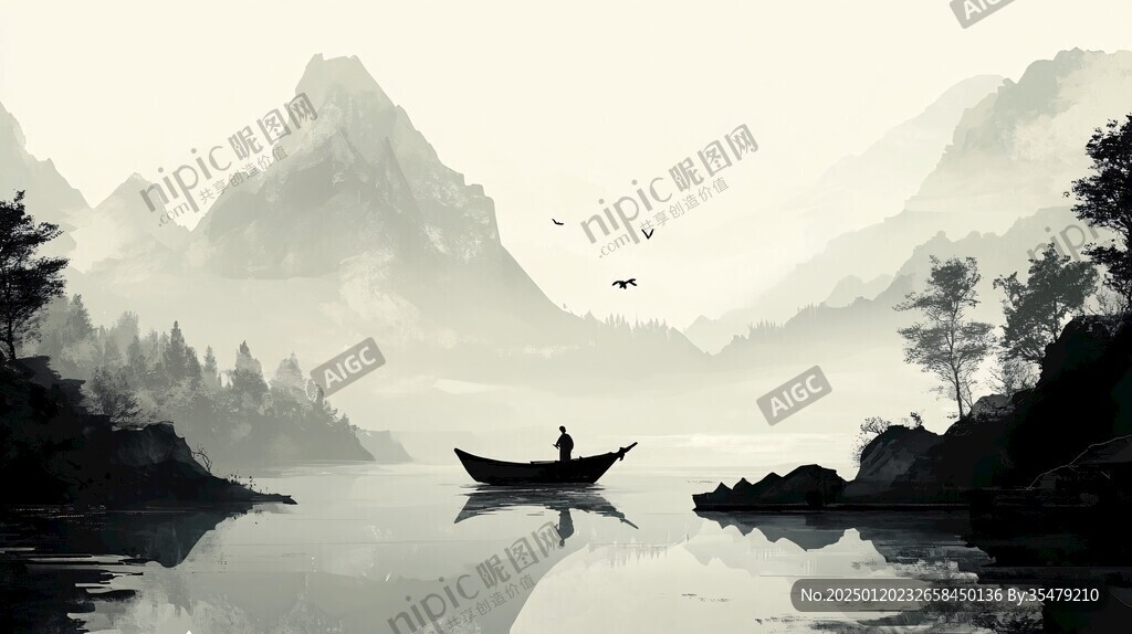 山水行舟插画